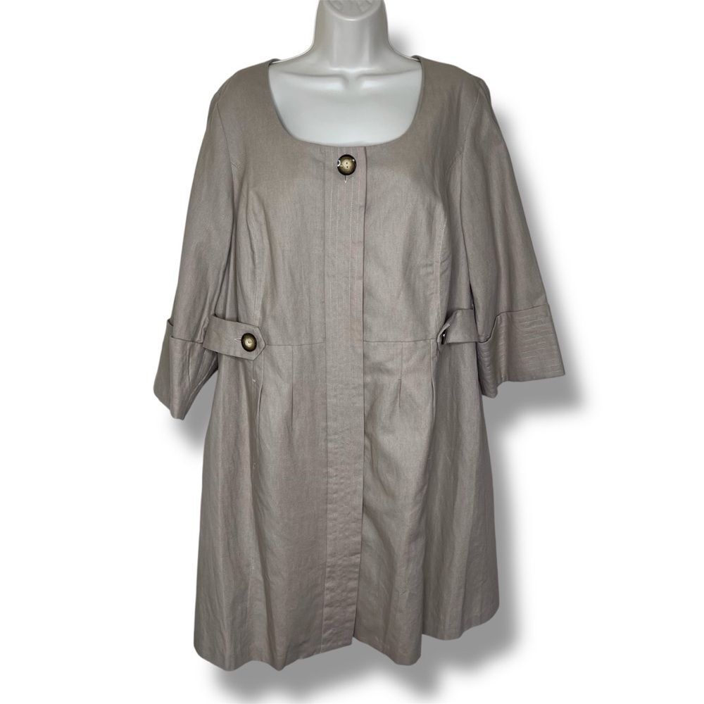 Lane Bryant Linen Trench Shirt Dress Tan Khaki Button Front Women 14/16 Pockets